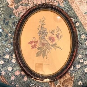 Vintage Floral Oval Frame Wall Art. Very old!